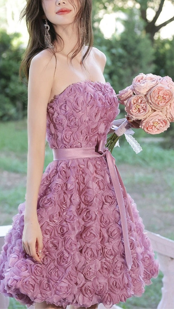 AIIZIE ROSE FLOWER STRAPLESS MINI DRESS - product image