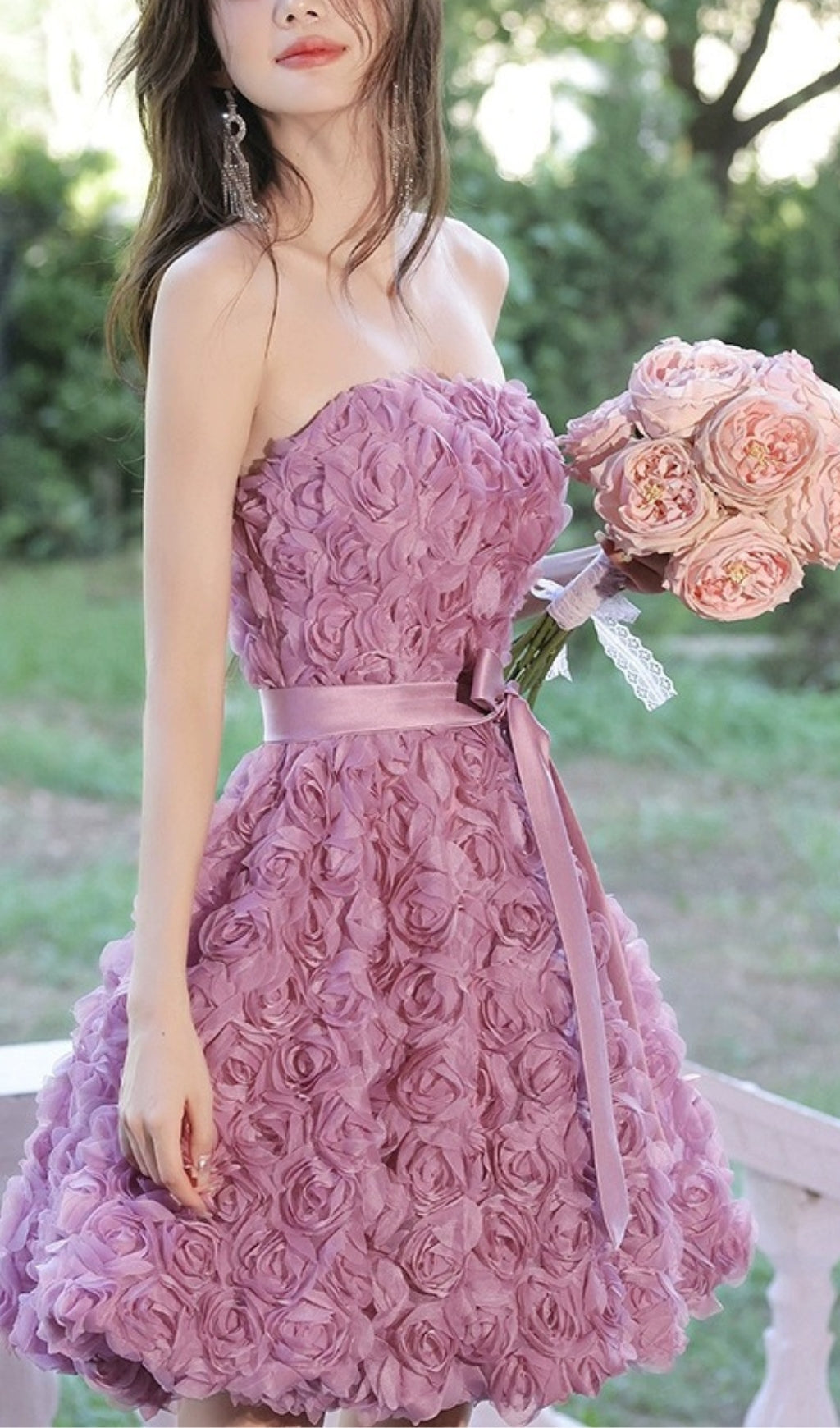 AIIZIE ROSE FLOWER STRAPLESS MINI DRESS - product image
