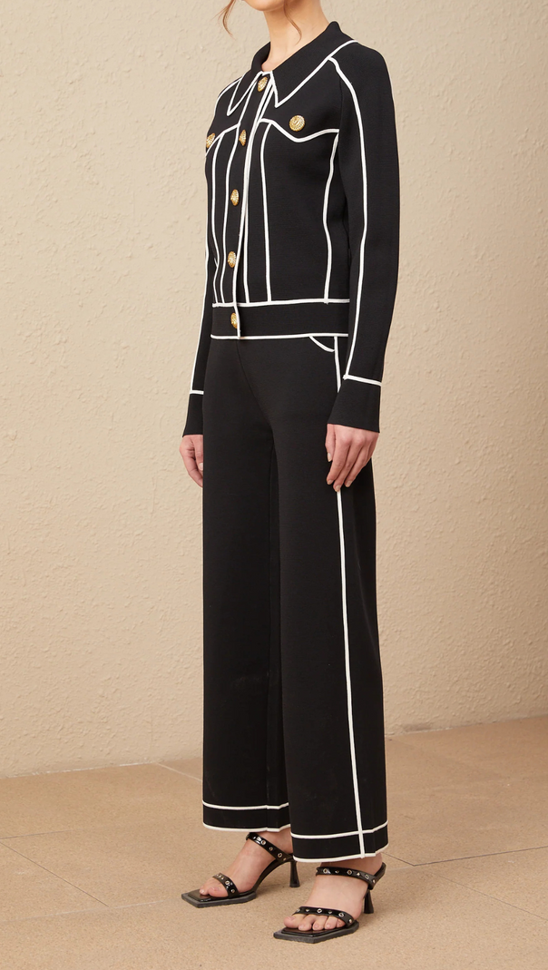 AIIZIE SEVEN-BUTTON BLACK PIPED-TRIM JACKET - product image
