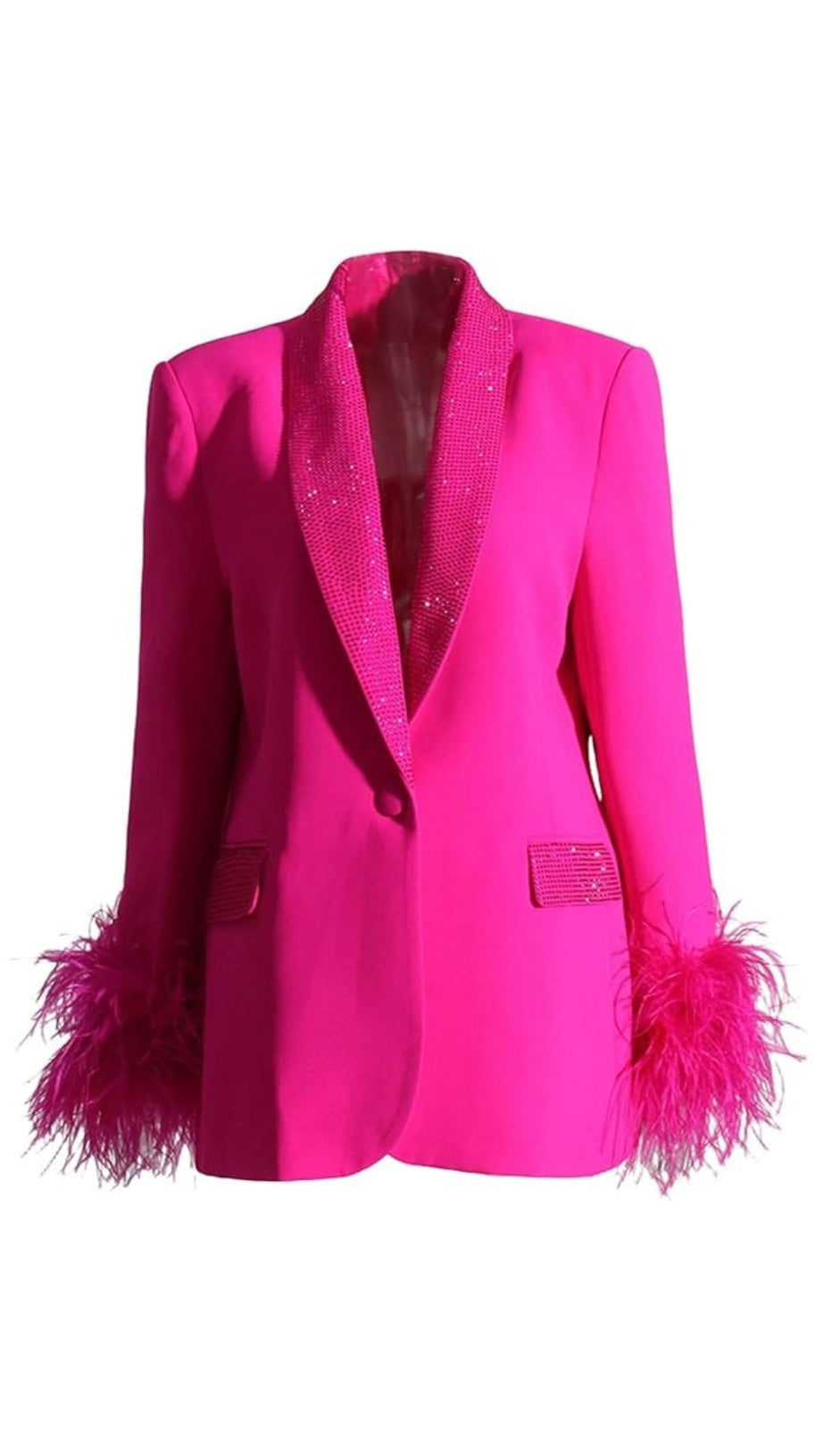 RHINESTONE FEATHER BLAZER IN PINK