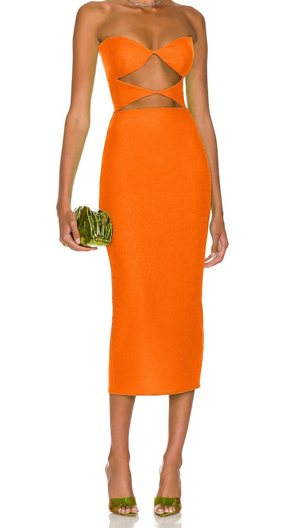Cut Out Strapless Midi Dress