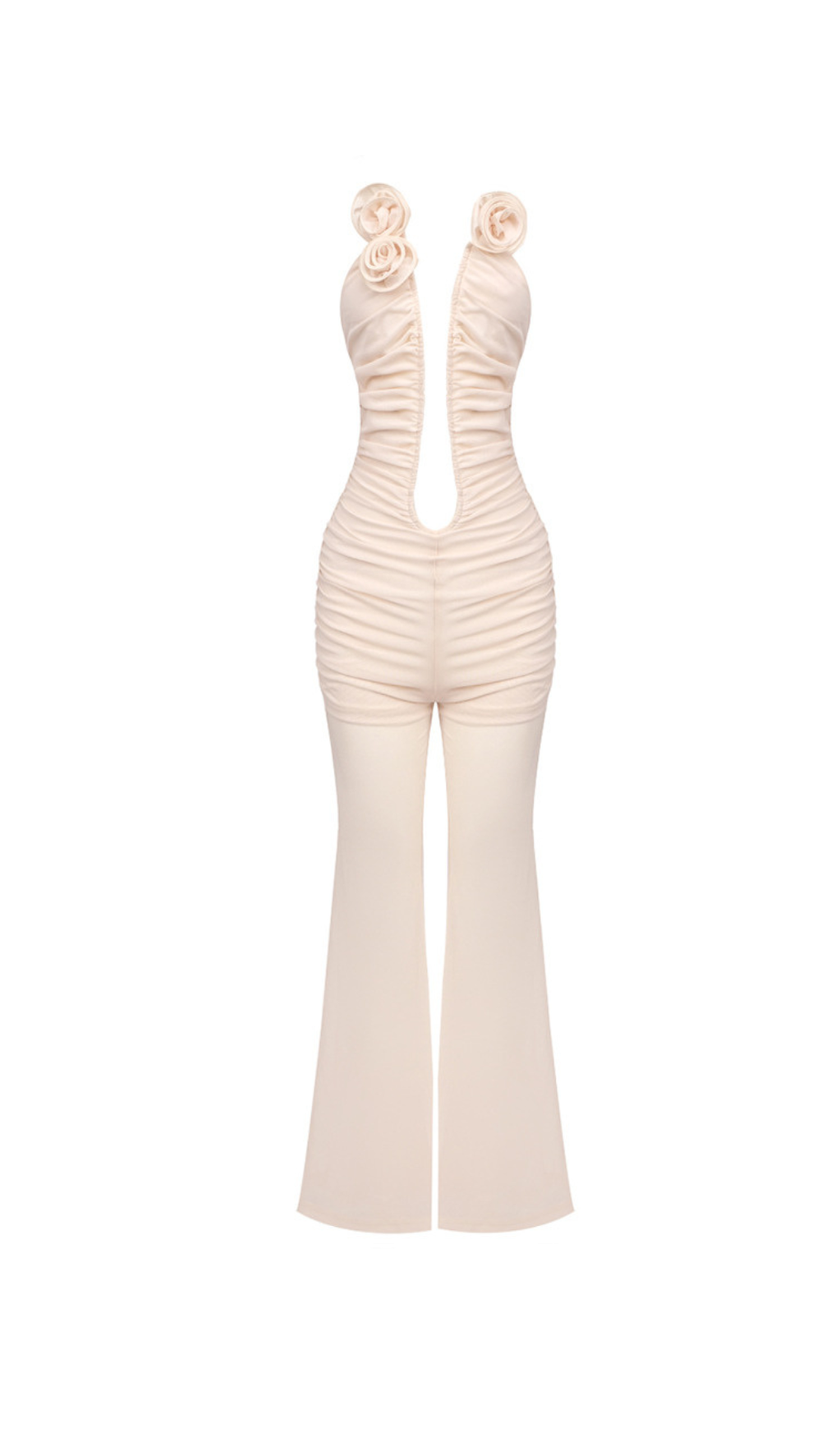 XANTHE APRICOT 3D FLOWER RUCHED MESH JUMPSUIT