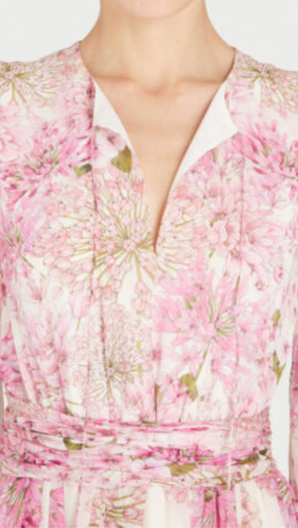 AIIZIE LACE-UP LANTERN SLEEVE FLOWERS PRINT MAXI DRESS - product image
