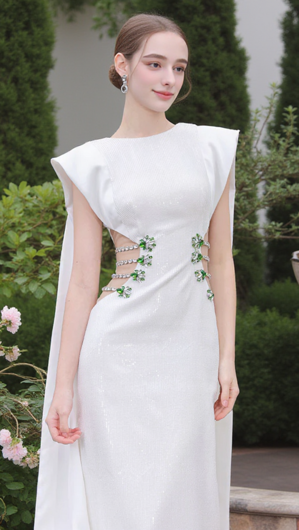AIIZIE STUNNER SHEATH SYMMETRIC FLAP SEQUIN MAXI DRESS - product image