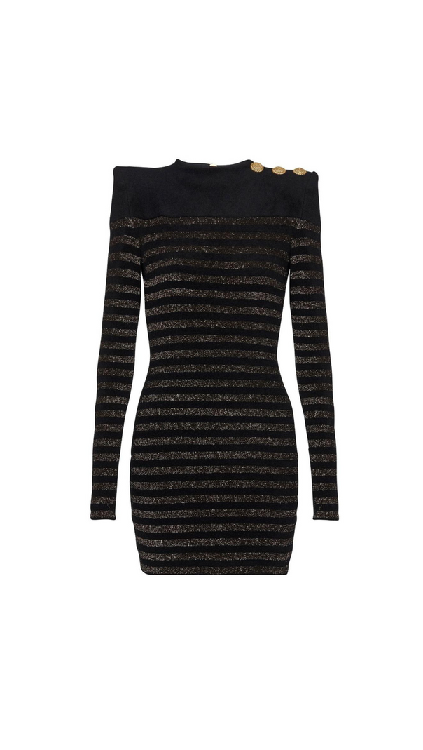AIIZIE CARLIN JERSEY STRIPE LONG SLEEVE MINI DRESS IN BLACK - product image