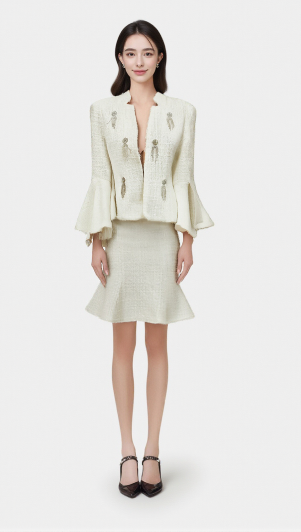 AIIZIE MADELEINE WHITE FLORAL EMBELLISHED MINI DRESS - product image
