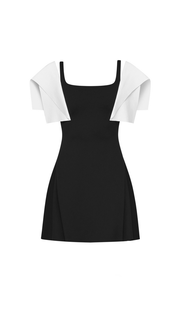 AIIZIE BARBARA BLACK SQUARE NECK MINI DRESS WITH WHITE SHOULDER - product image