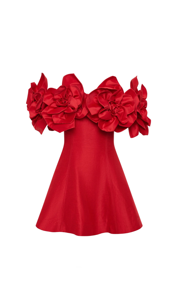 AIIZIE ETTA FLOWER STRAPLESS MINI DRESS IN RED - product image
