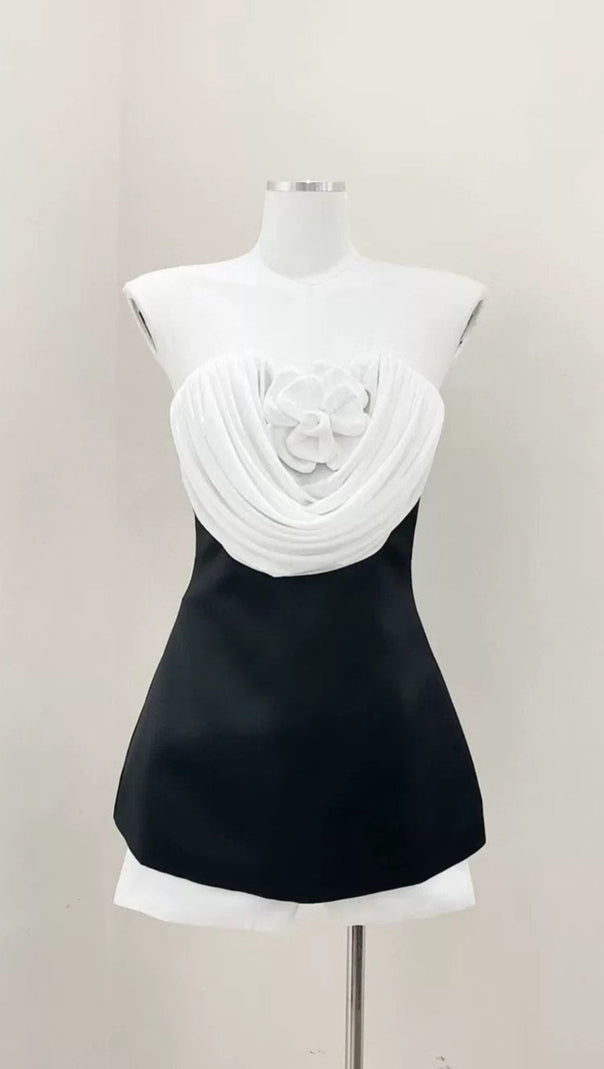 AIIZIE VERNA FLOWER EMBELLISHED STRAPLESS MINI DRESS IN BLACK - product image