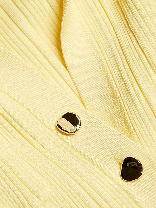 RIB-KNIT FLUTED MIDI SHIRT DRESS IN YELLOW