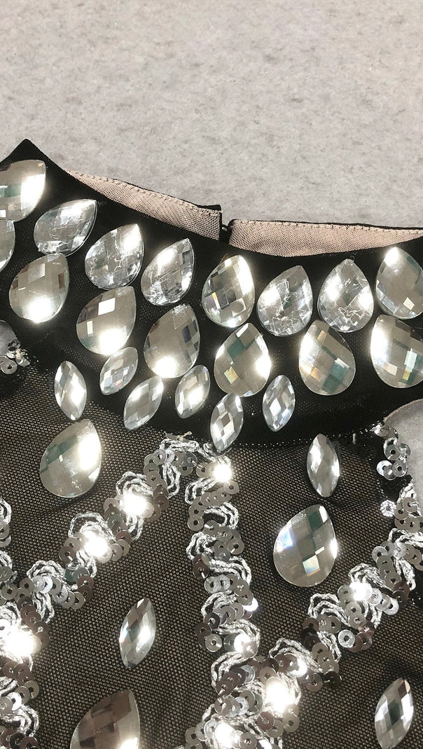 AIIZIE Iwao Black Halter Rhinestone Maxi Gown - Show-Stopping Sparkle & Elegance - product image