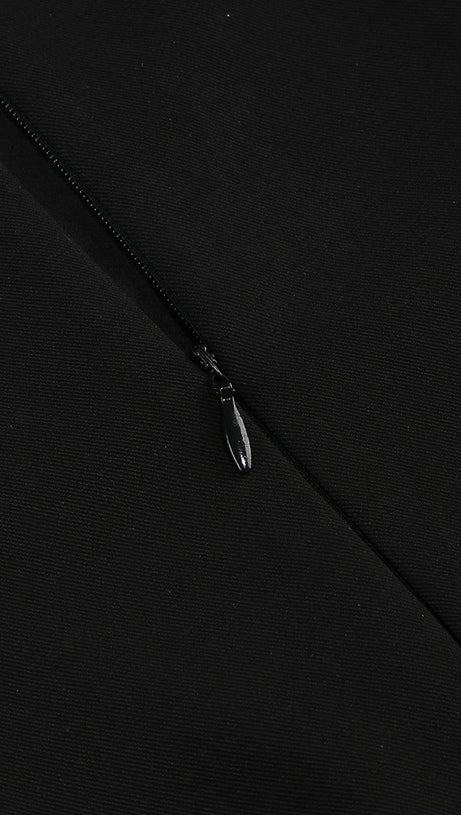 OFF-SHOULDER RUFFLE TRIM MAXI DRESS IN BLACK