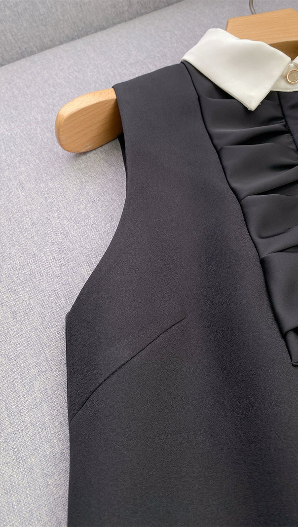 AIIZIE Elegant Black Mini Dress for Women | Chic Contrast Collar & Sleeveless Shift - product image