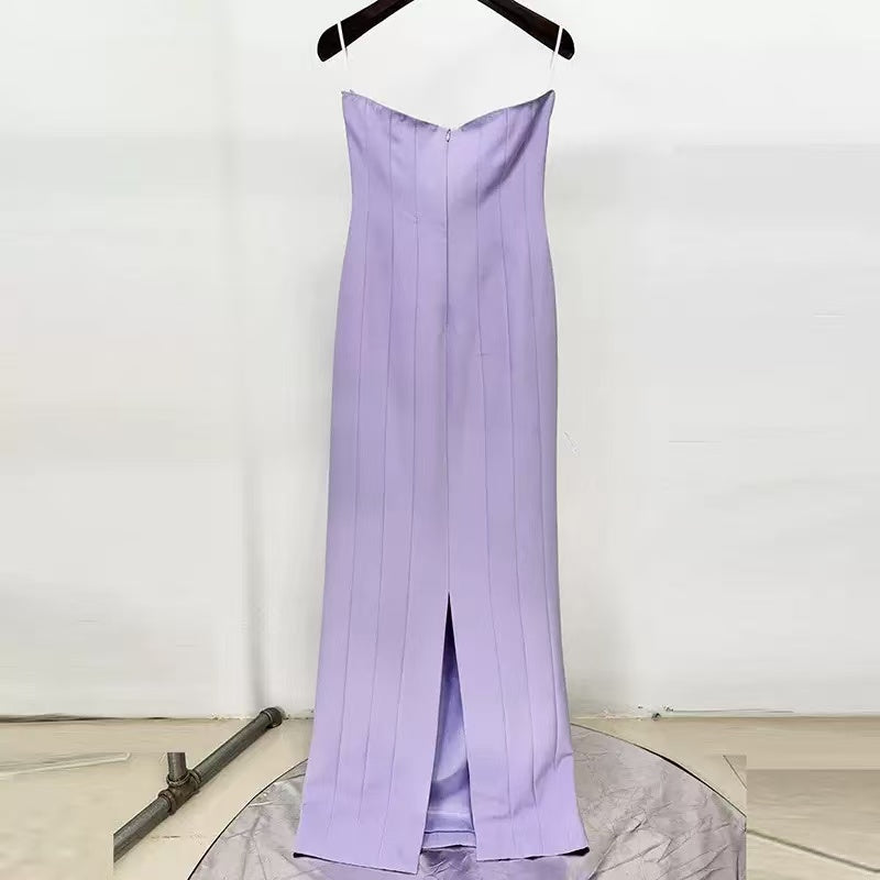 Purple Embellished Off-Shoulder Maxi Dress