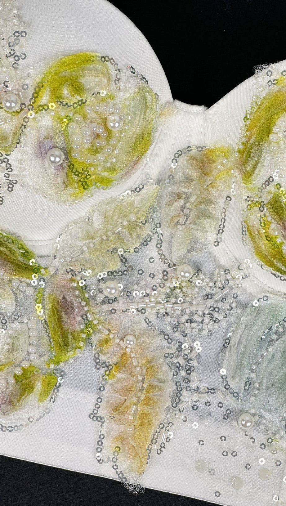 HAZINA FLORAL SEQUIN & PEARL EMBROIDERED BUSTIER CROP TOP - DAZZLING PARTY & FESTIVAL GLAM