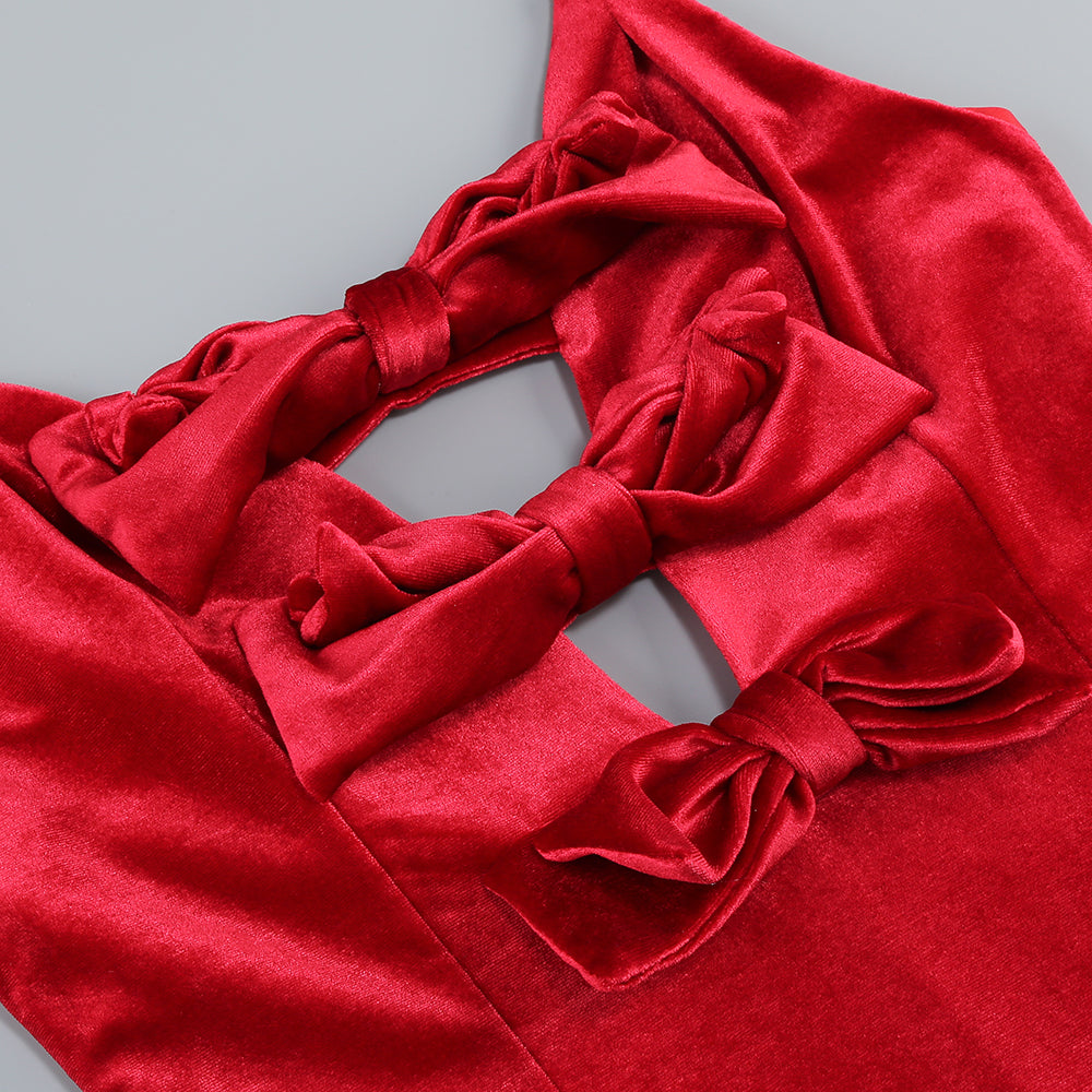 AIIZIE HILDA BOW-EMBELLISHED VELVET GOWN IN RED - product image