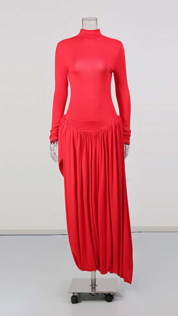 AIIZIE Javon Radiant Red Long Sleeve Maxi Dress - Elegant Evening Gown for Women - product image