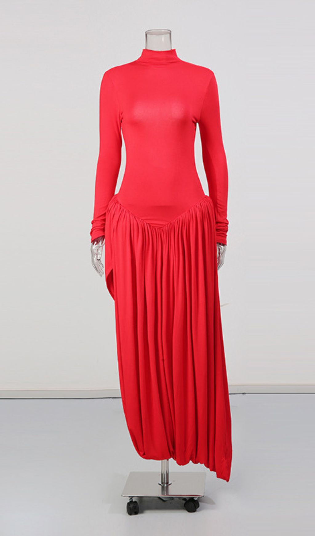 Javon Radiant Red Long Sleeve Maxi Dress - Elegant Evening Gown for Women