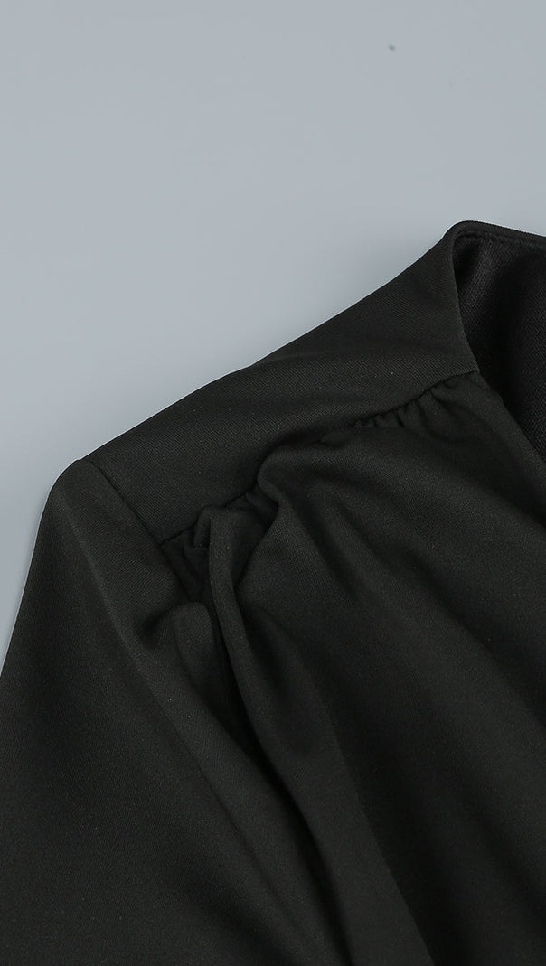 AIIZIE ASHLEY BLACK MAXI DRESS WITH OPEN BACK AND LEATHER PANE - product image