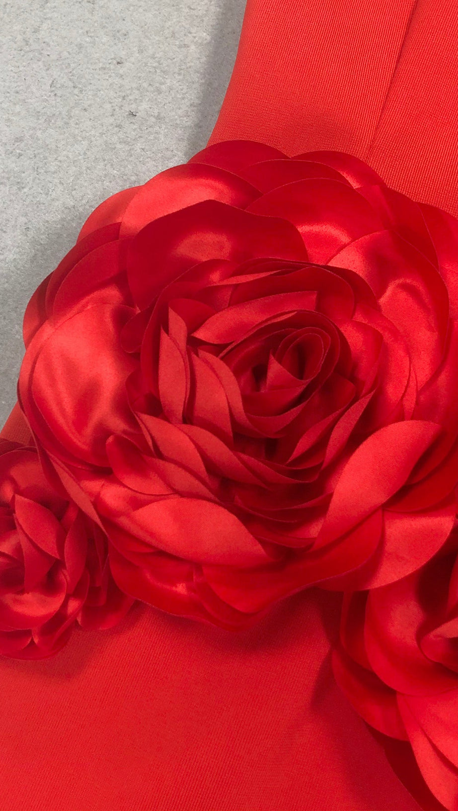 RED STRAPLESS MAXI DRESS WITH FLOWER EMBELLISHMENTS