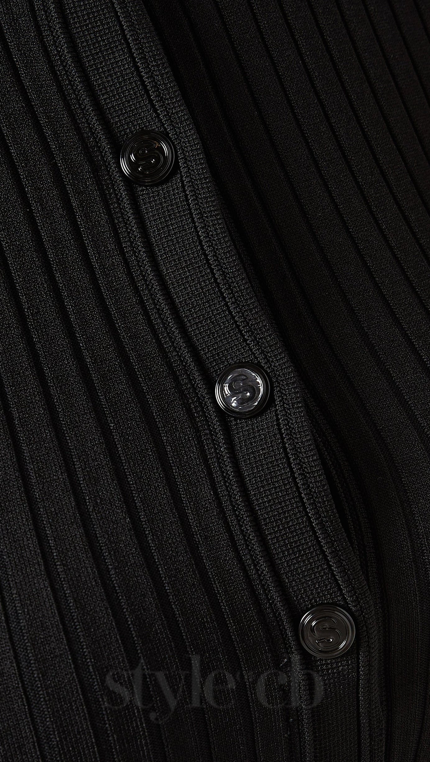 PLEATED WOOL KNIT LONG SLEEVE MINI DRESS IN BLACK