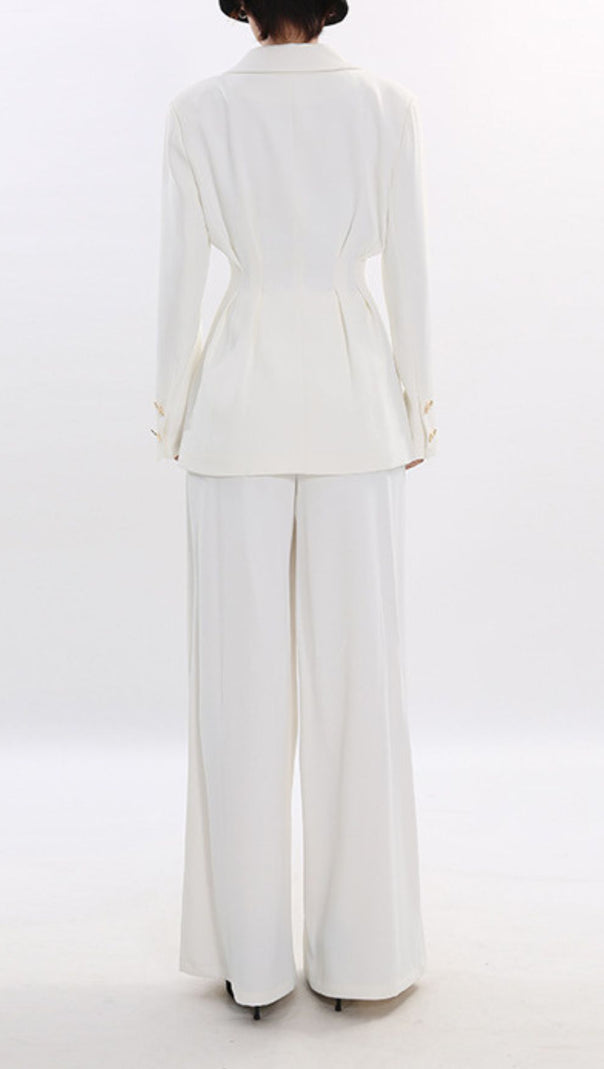 AIIZIE Janine Chic White Power Suit Set: Tailored Blazer & Wide-Leg Trousers - product image