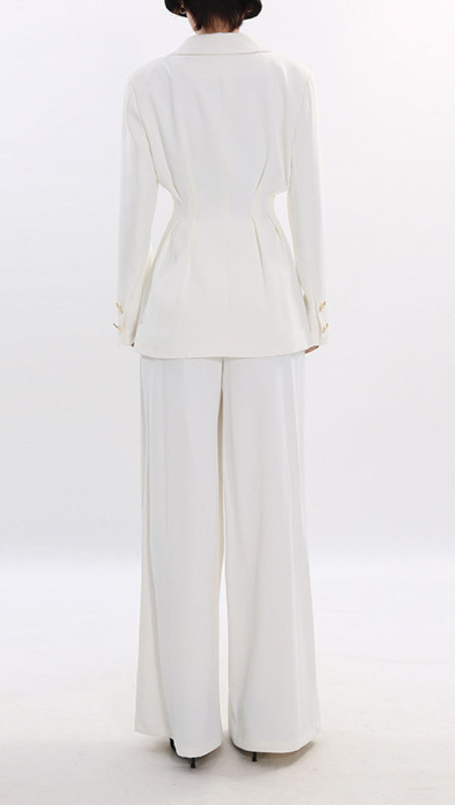 Janine Chic White Power Suit Set: Tailored Blazer & Wide-Leg Trousers