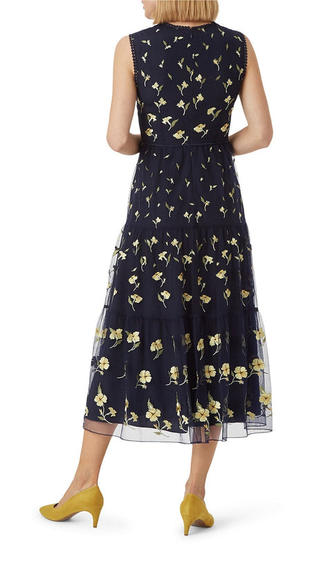 BETHANY FLORAL PRINT MIDI DRESS IN BLACK