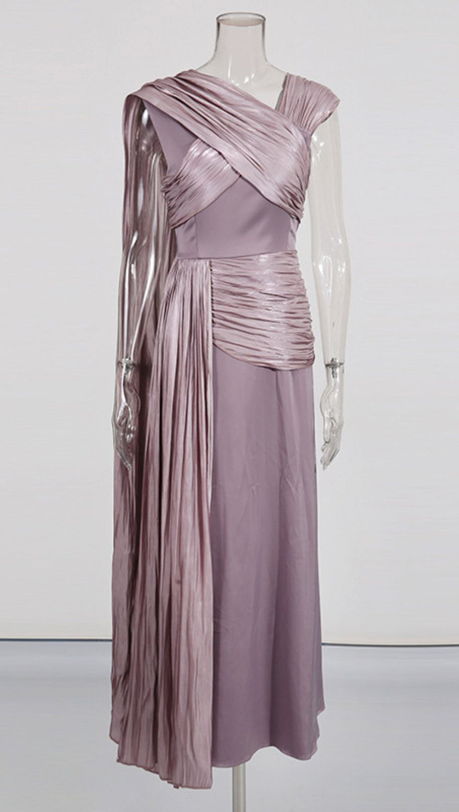IHSAN LUXURIOUS MAUVE RUCHED & DRAPED MAXI DRESS | ELEGANT EVENING GOWN