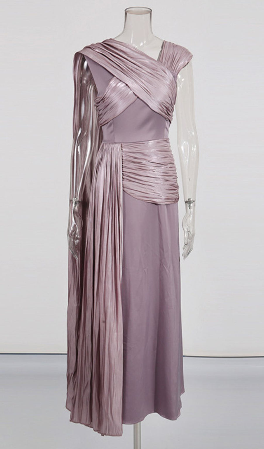 IHSAN LUXURIOUS MAUVE RUCHED & DRAPED MAXI DRESS | ELEGANT EVENING GOWN