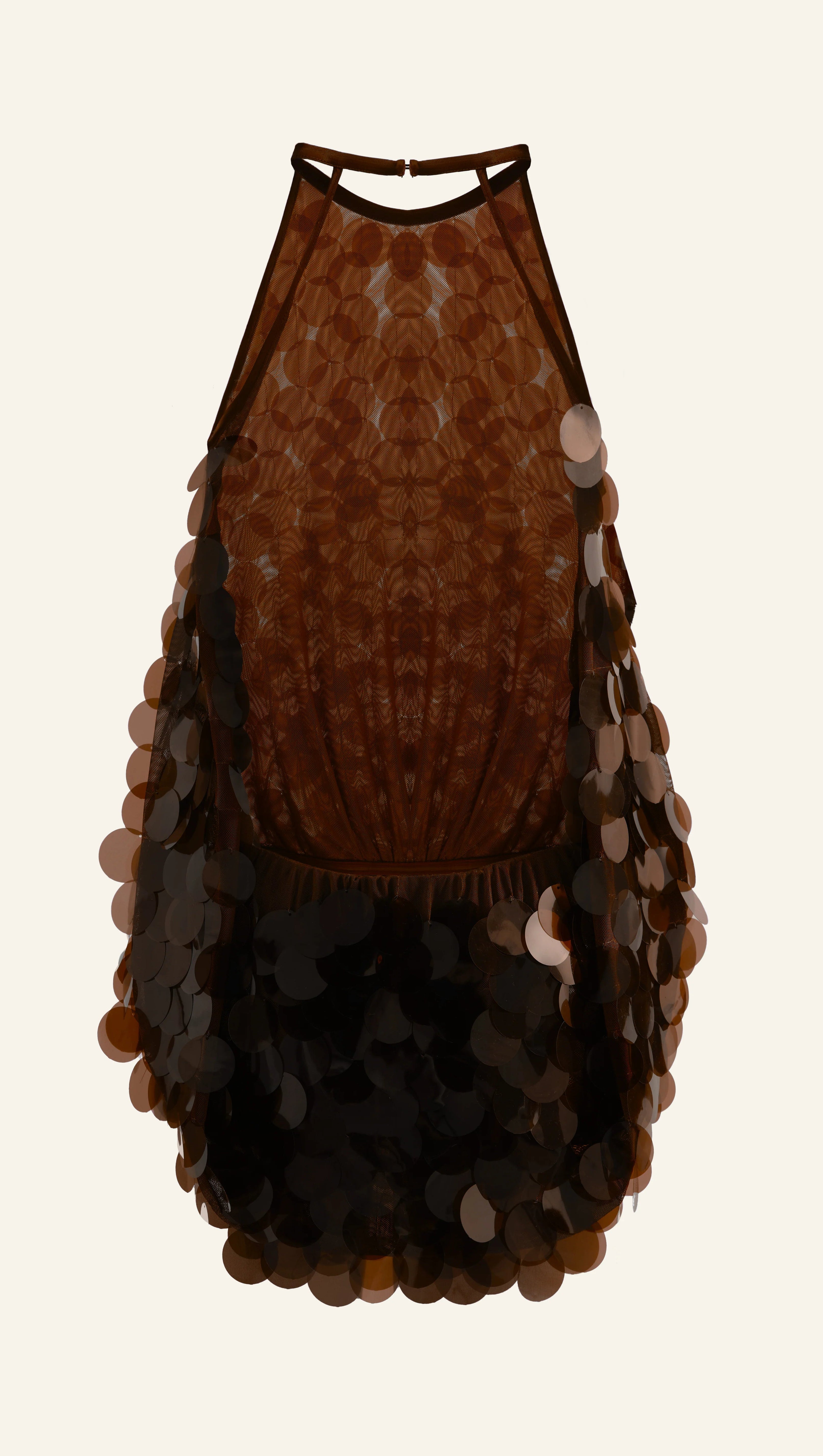 SHIRLEY SEQUIN HALTER BACKLESS MINI DRESS IN BROWN