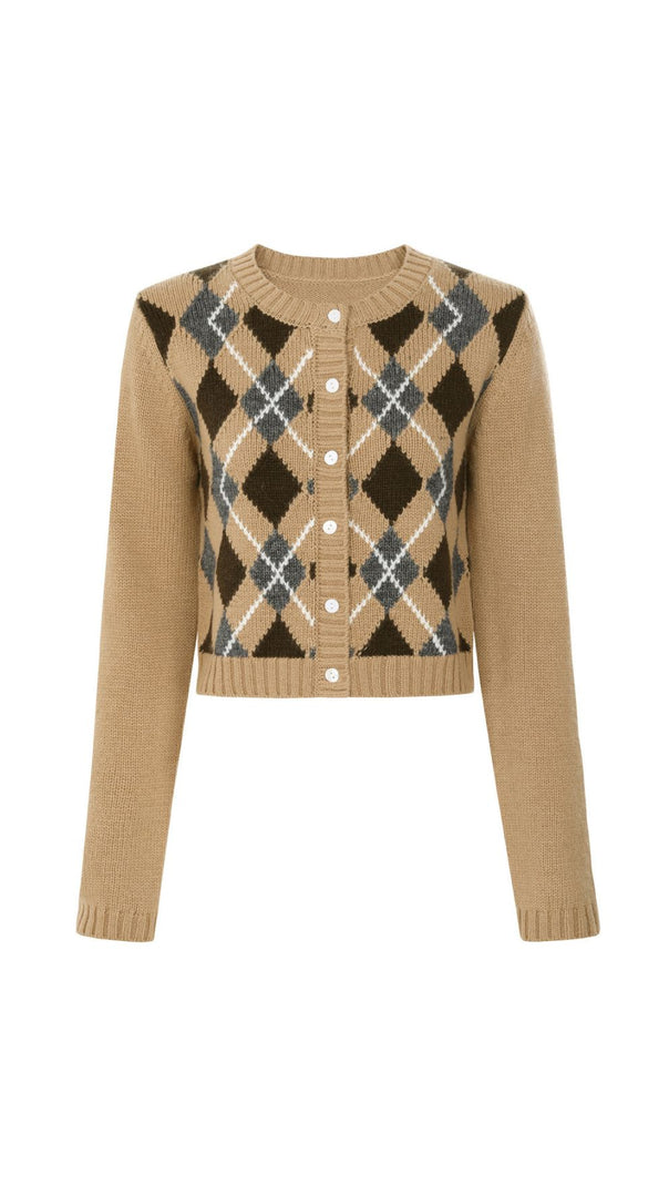 AIIZIE Jeffery Women's Cropped Argyle Knit Cardigan - Timeless Chic & Cozy - product image