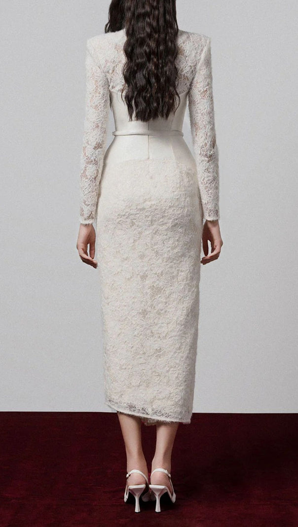 AIIZIE Gaia V-Neck Lace Midi Sheath Dress - Elegant & Versatile for Women - product image