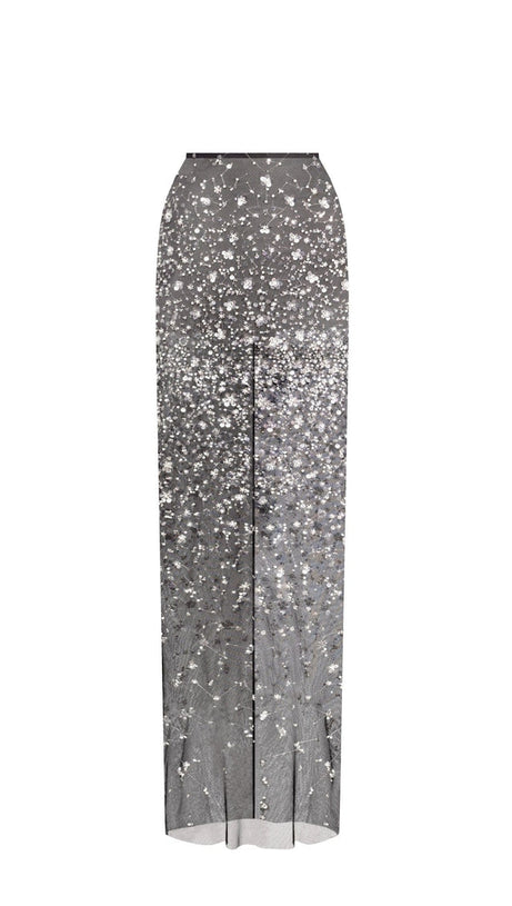 HAZEL CRYSTAL-COVERED STRAPLESS BLACK MAXI DRESS