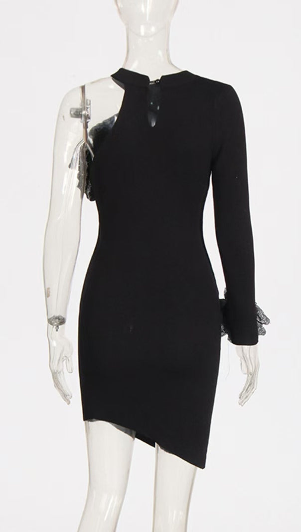 AIIZIE CYANNE BLACK ONE SHOULDER FLOWER MINI DRESS - product image
