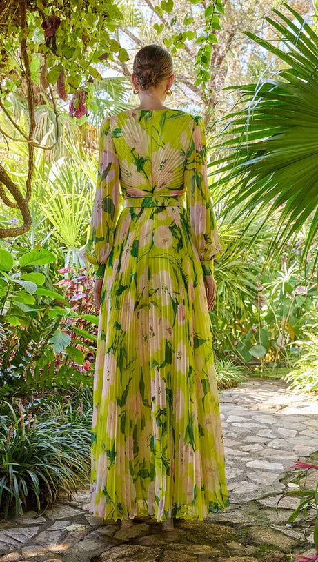 YELLOW LONG-SLEEVED FLORAL MAXI DRESS
