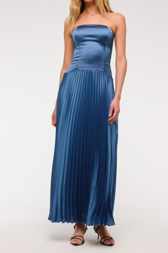 Giselle pleated Drop-Waist Maxi Dress in blue
