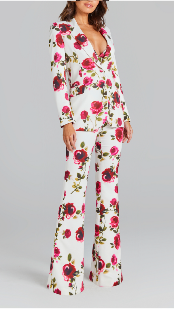COMPLETO CAMICIA A MANICHE LUNGHE STAMPATA CON BRETELLE E PANTALONI