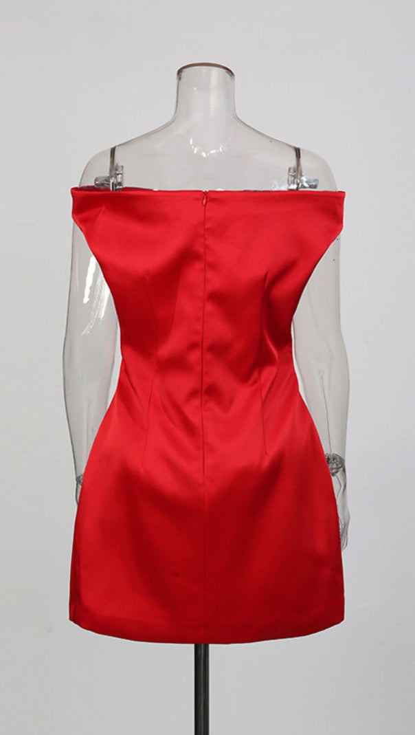 AIIZIE Jameel Red Off-Shoulder Mini Dress | Glamorous Party & Date Night Style - product image