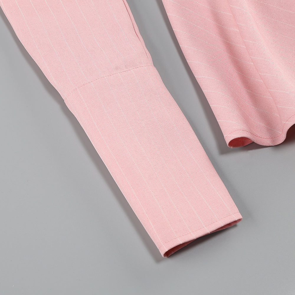 AIIZIE PUFF LONG SLEEVE CRYSTAL CORSET A LINE DRESS IN PINK - product image
