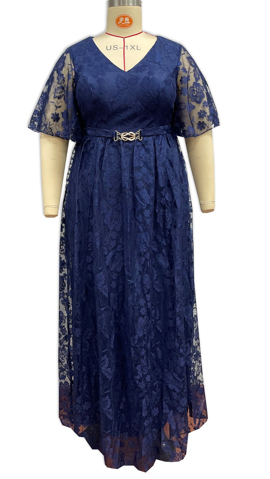 Priscilla Maxikleid mit V-Ausschnitt und Spitze 