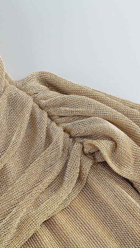 ONE-SHOULDER DRAPED BODYCON MAXI DRESS IN KHAKI