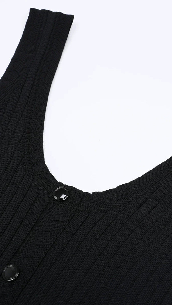 AIIZIE Jackie Black Ribbed Knit Maxi Dress & Cardigan Set - Effortless 2-Piece Style - product image