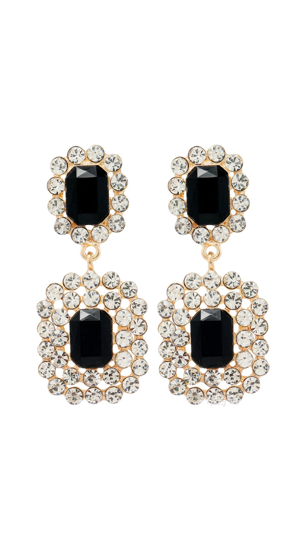 AIIZIE AYUKA GLAMOROUS BLACK GEMSTONE & RHINESTONE DROP EARRINGS – GOLD TONE - product image