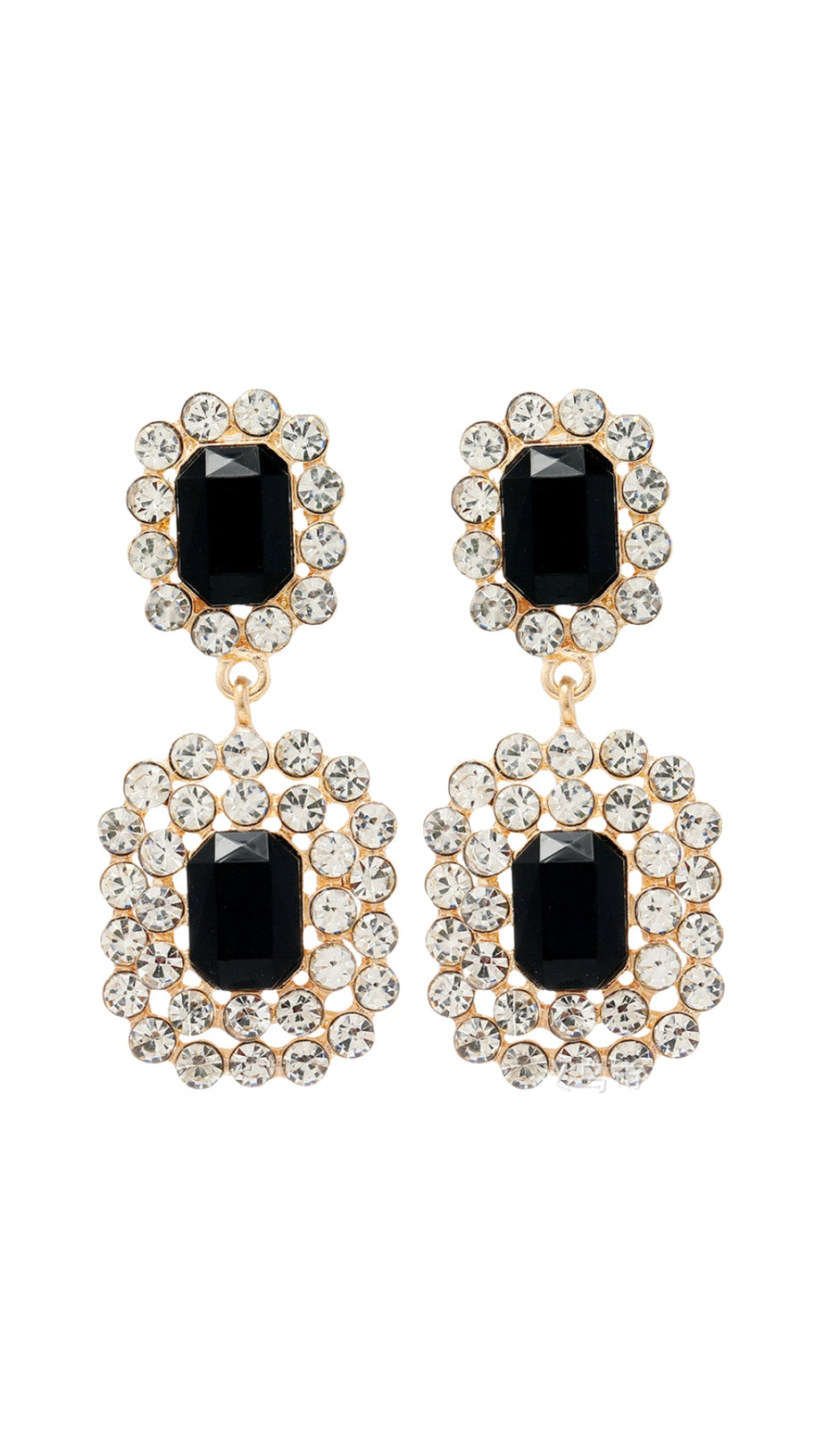 AYUKA GLAMOROUS BLACK GEMSTONE & RHINESTONE DROP EARRINGS – GOLD TONE