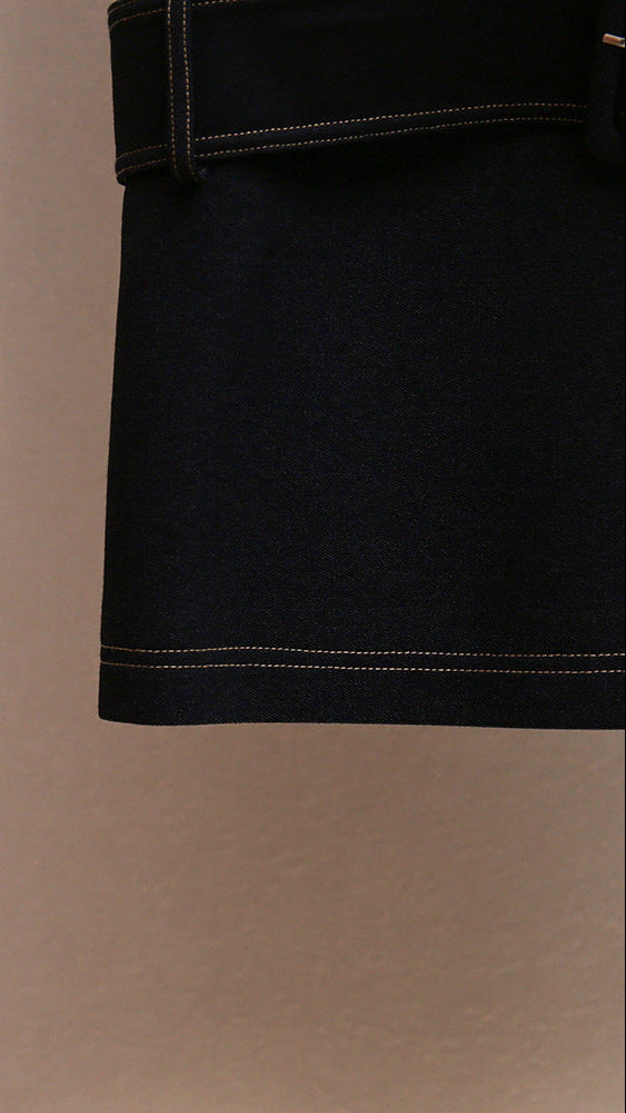 AIIZIE HATSU DARK BLUE EMBELLISHED MINI DRESS WITH DIAMANTE COLLAR & BELT - product image