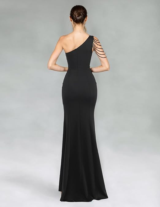 DOLORES ONE-SHOULDER FLORAL MAXI DRESS IN BLACK