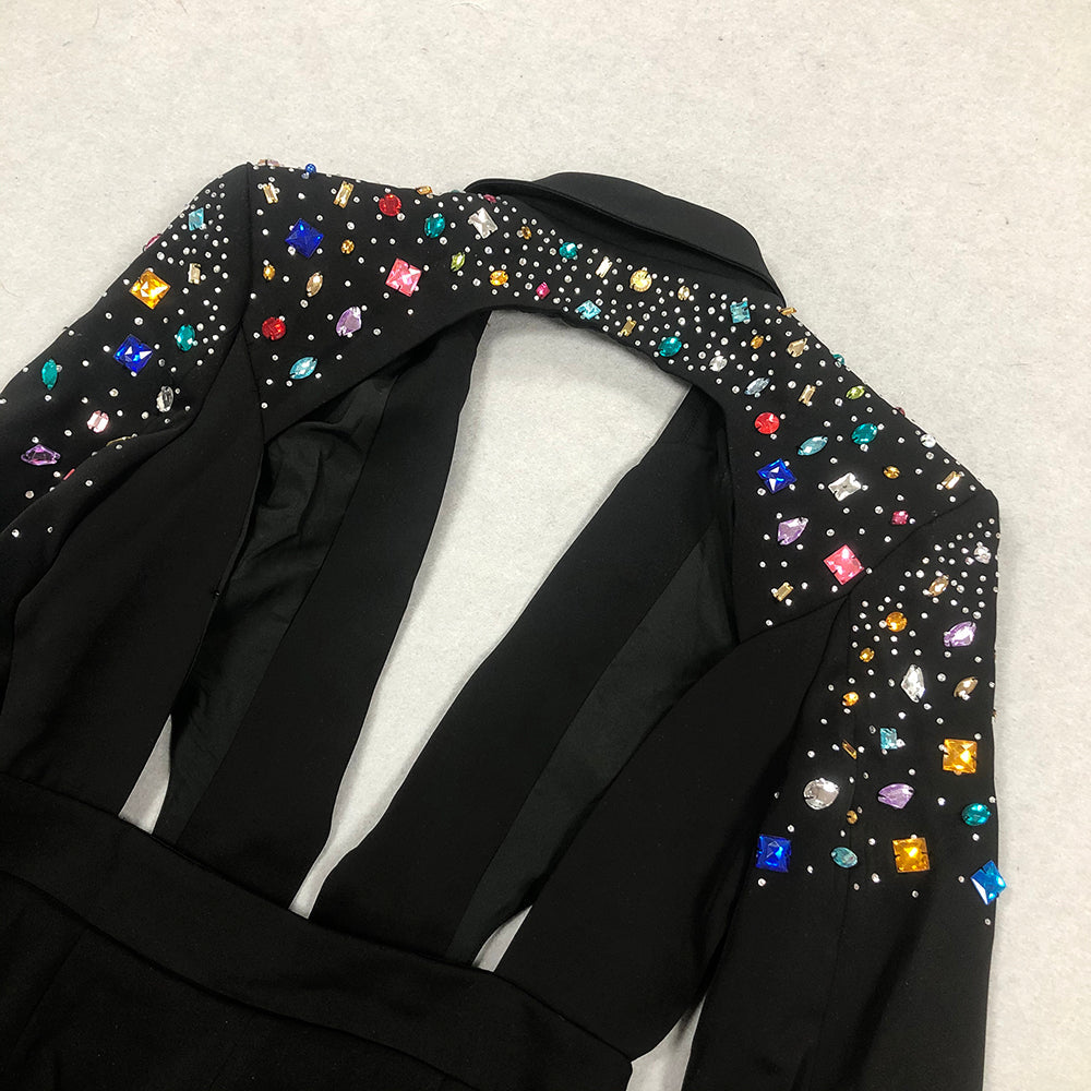AIIZIE DIAMOND BLAZER JUMPSUIT IN BLACK - product image