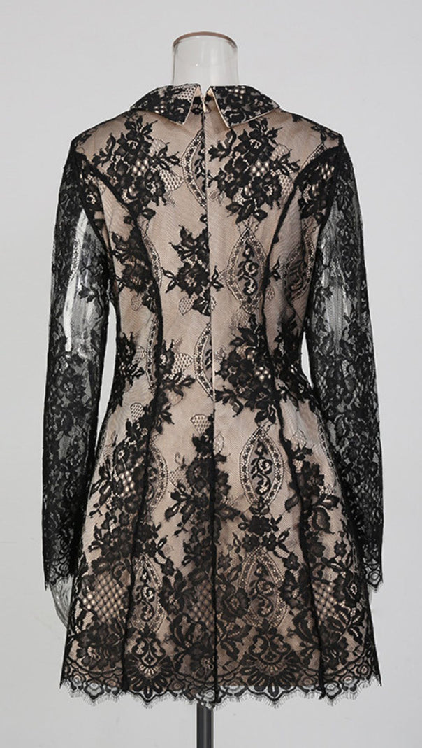 AIIZIE Jasiri Elegant Black Lace Long Sleeve Mini Dress | Women's Cocktail & Party Dress - product image