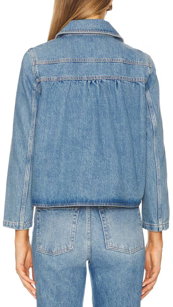 AIIZIE HARMONI CHIC CROPPED DENIM JACKET - EFFORTLESS STYLE & ROUNDED COLLAR - product image